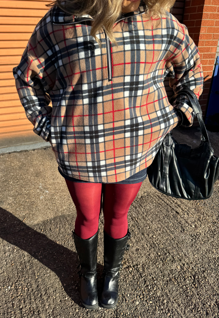 BROWN CHECK PRINT FLEECE - XS/S HISSY FIT LTD