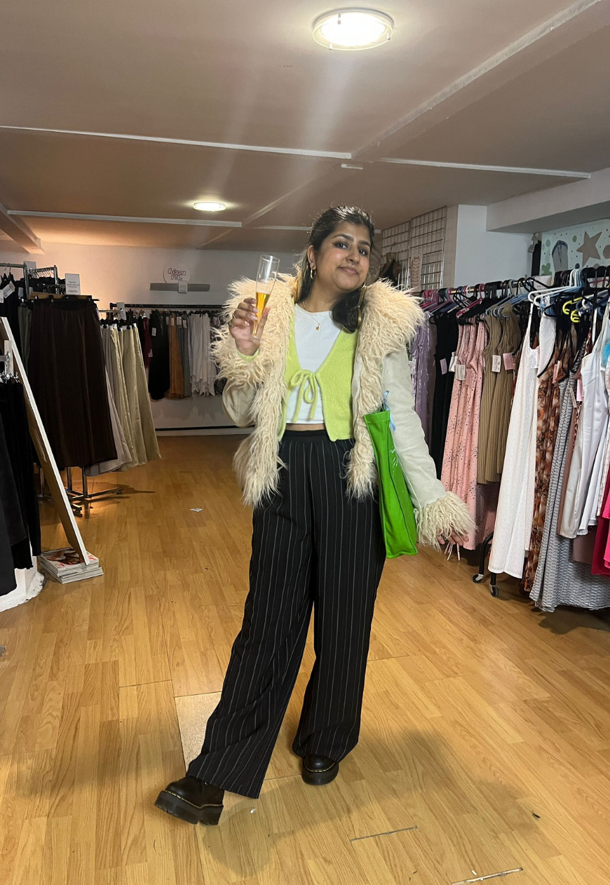 black/red stripe staple trouser