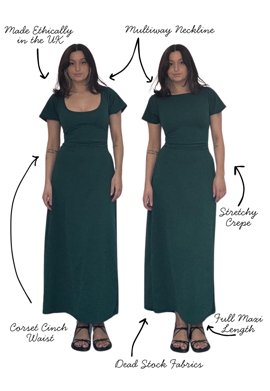 MULTIWAY EMERALD CAP SLEEVE CINCH MAXI DRESS - XS HISSY FIT LTD