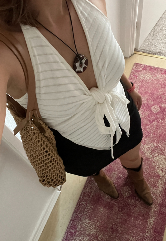 WHITE STRIPE MULTI-WAY TOP - S/M HISSY FIT LTD