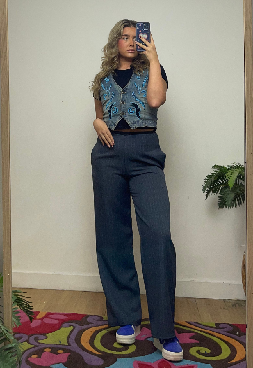 GREY/ BLUE STRIPE STAPLE TROUSER