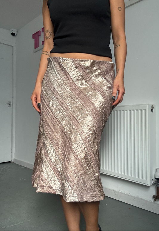 gold satin & lace midi skirt *coming soon*