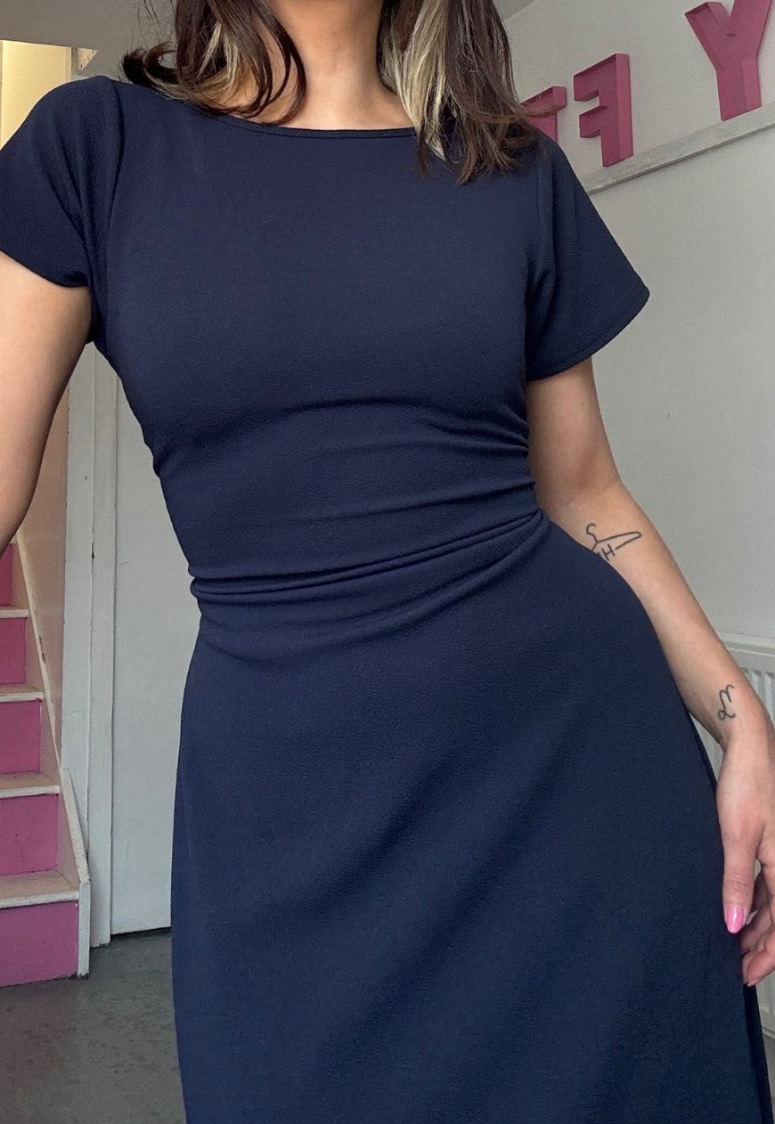 MULTIWAY MIDNIGHT CAP SLEEVED CINCH MAXI DRESS