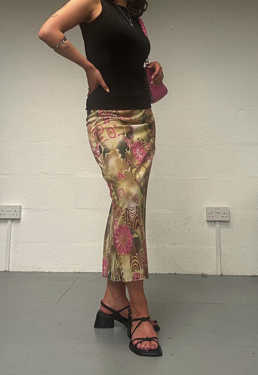 PINK SWIRL MESH MIDI SKIRT - S HISSY FIT LTD