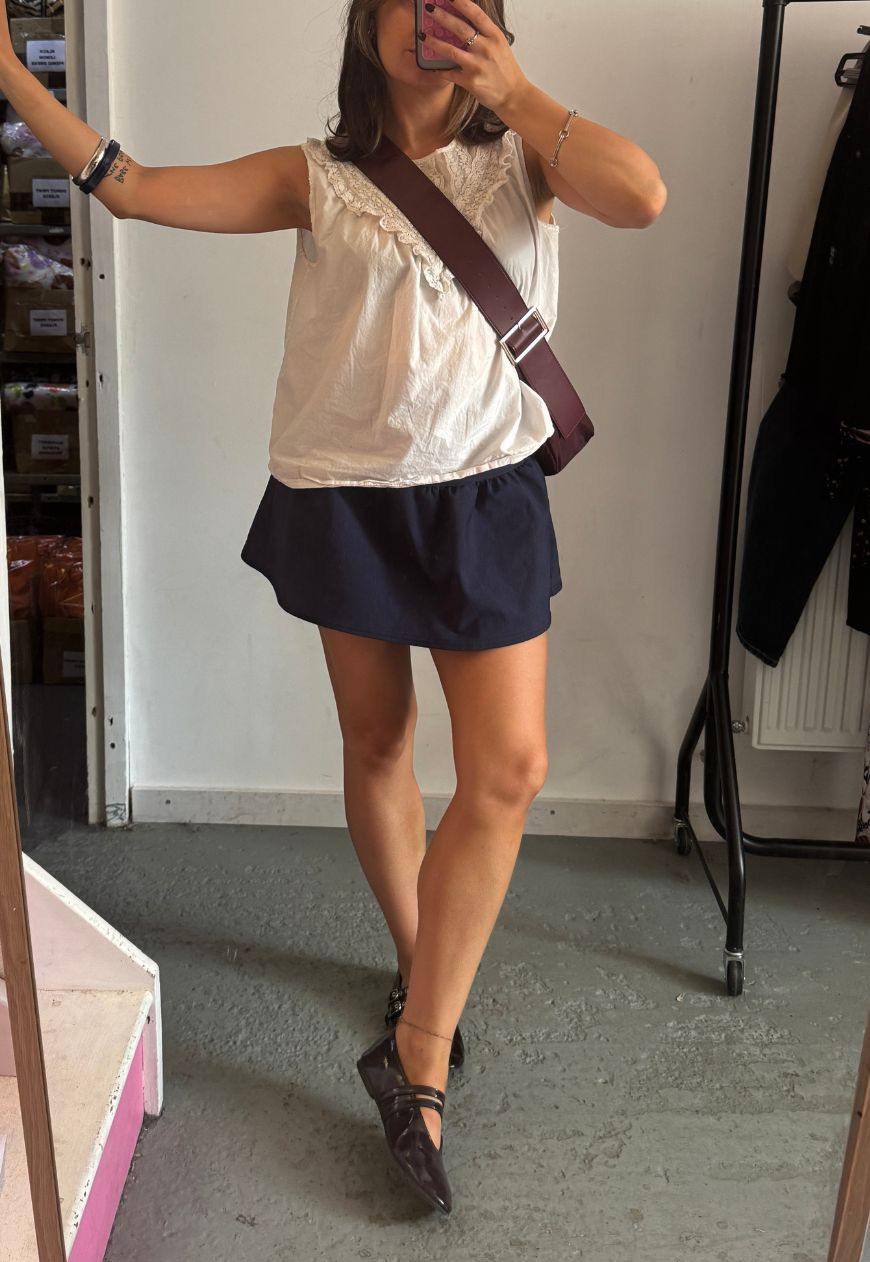 indigo bengaline ruffle skirt