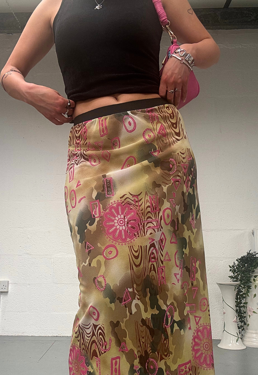 PINK SWIRL MESH MIDI SKIRT - S HISSY FIT LTD