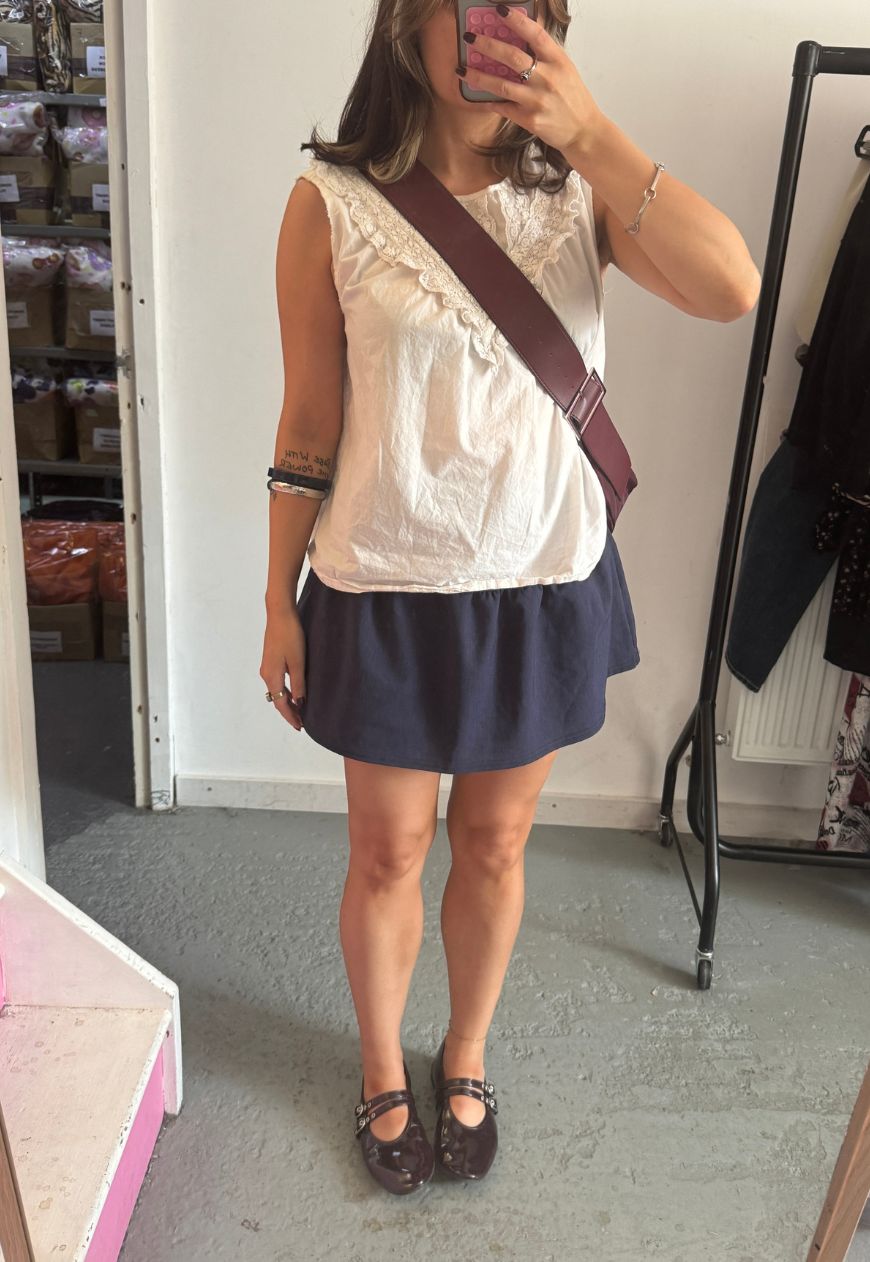 indigo bengaline ruffle skirt