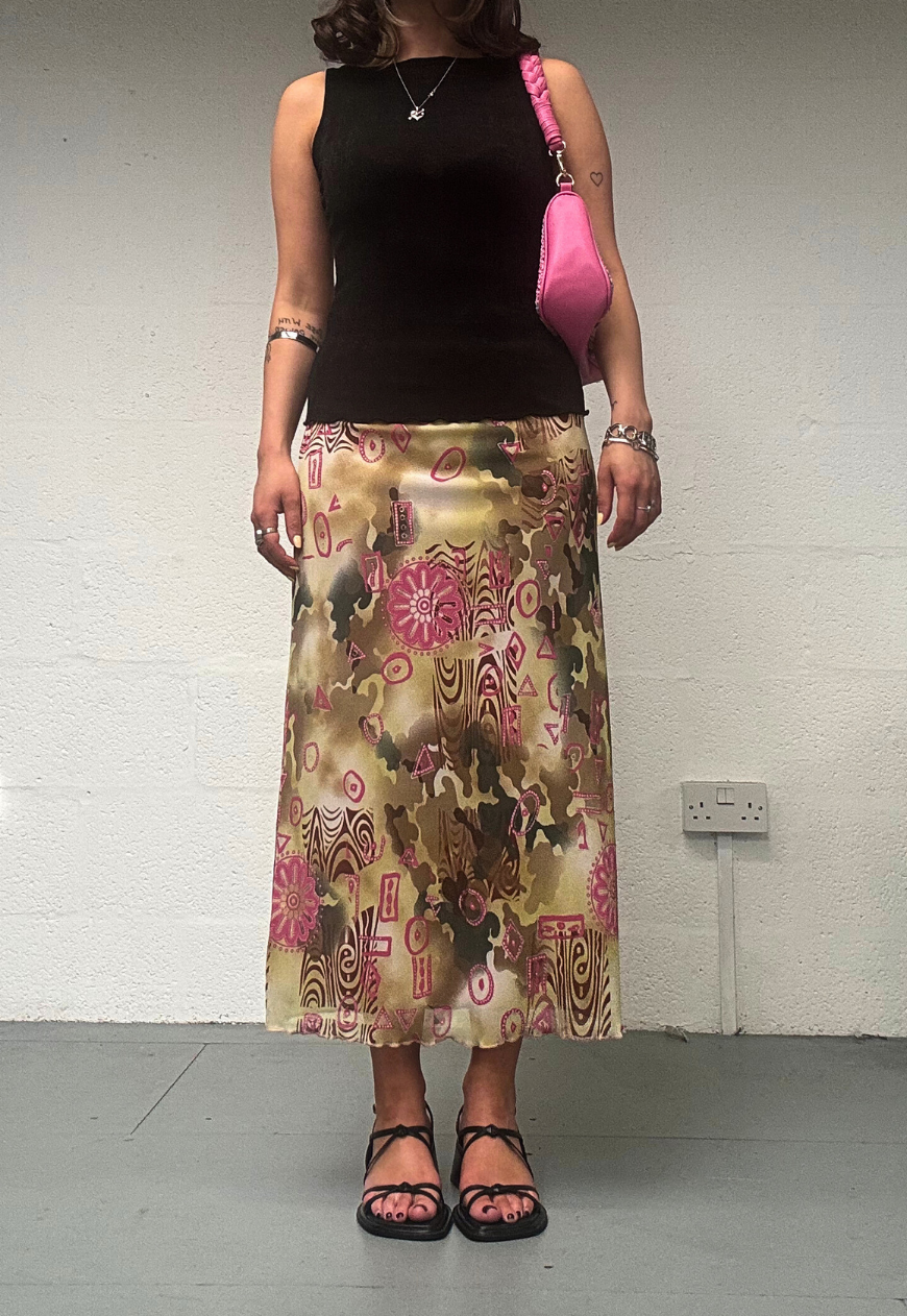 PINK SWIRL FULL LINED MESH SKIRT