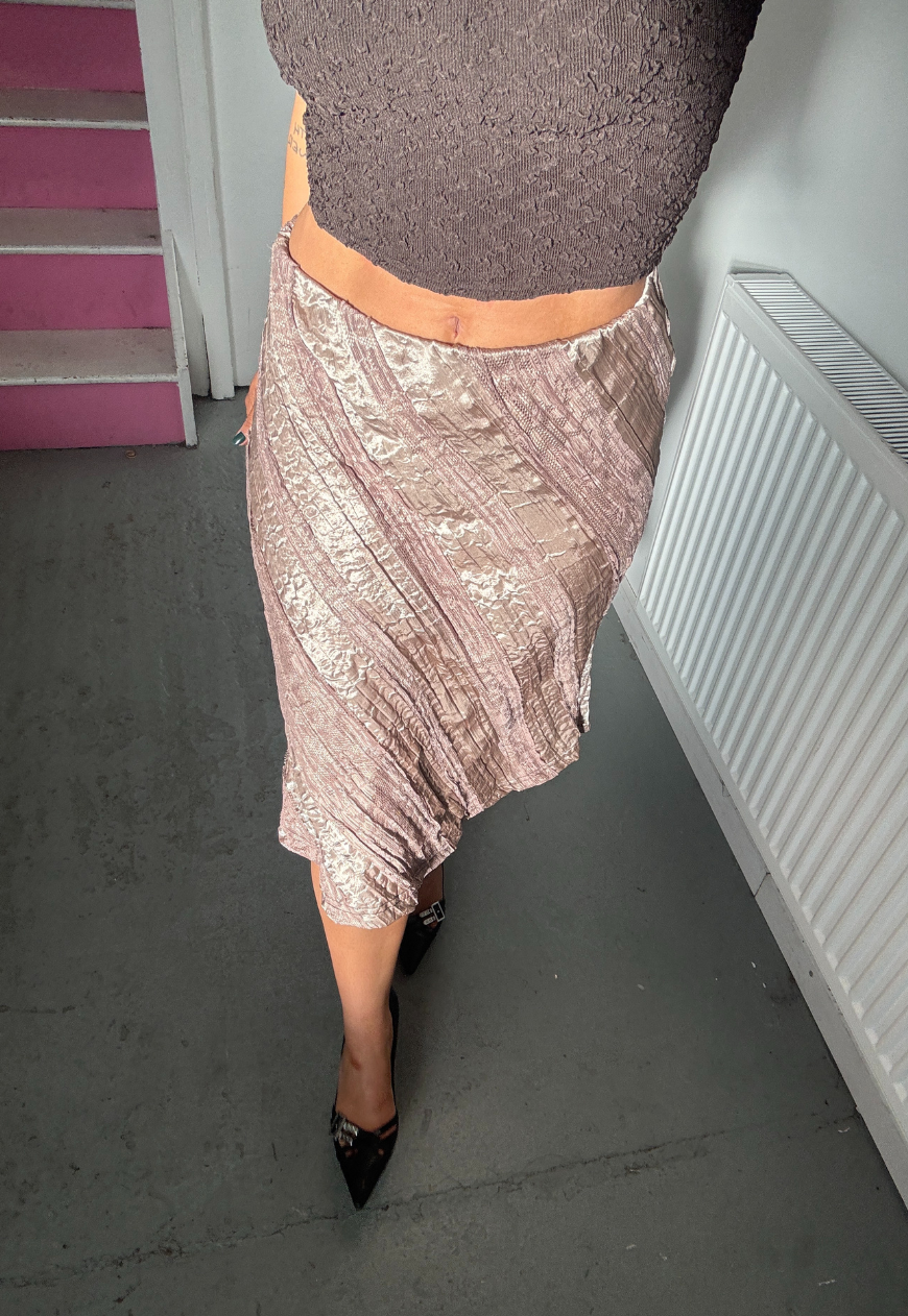 gold satin & lace midi skirt *coming soon*
