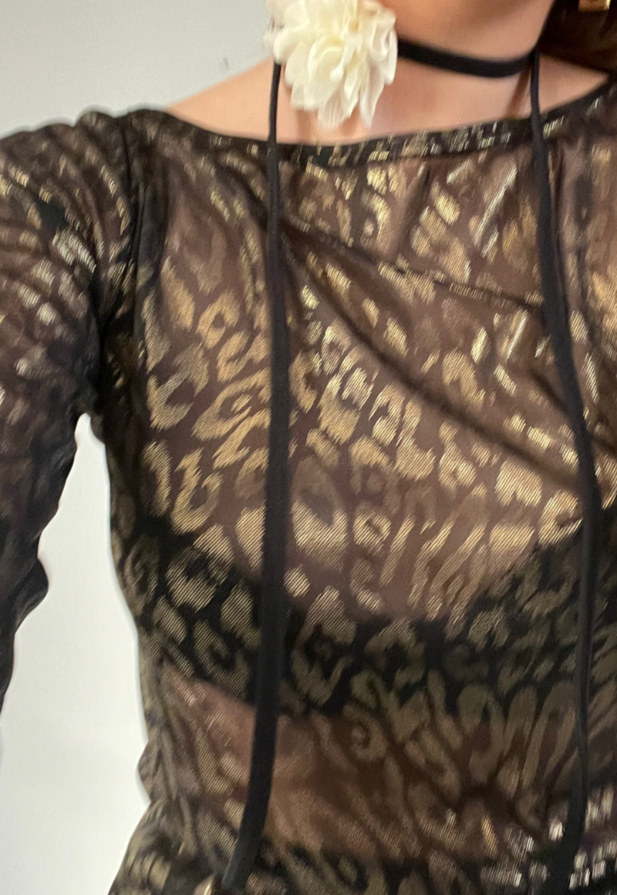 GOLD LEOPARD ASYMMETRIC TOP - 2XS HISSY FIT LTD