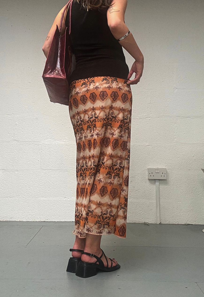 ORANGE GRUNGE MESH MIDI SKIRT - S HISSY FIT LTD