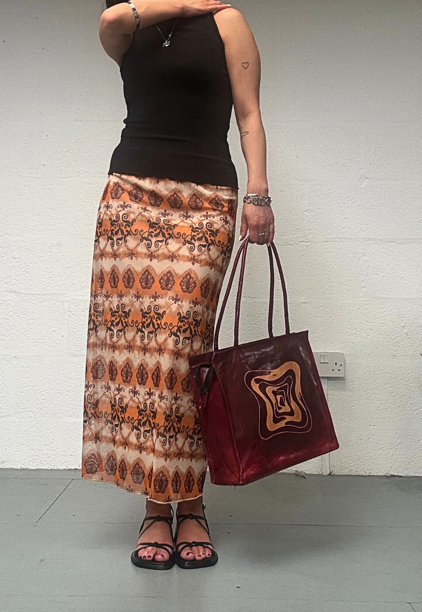 ORANGE GRUNGE MESH MIDI SKIRT - S HISSY FIT LTD