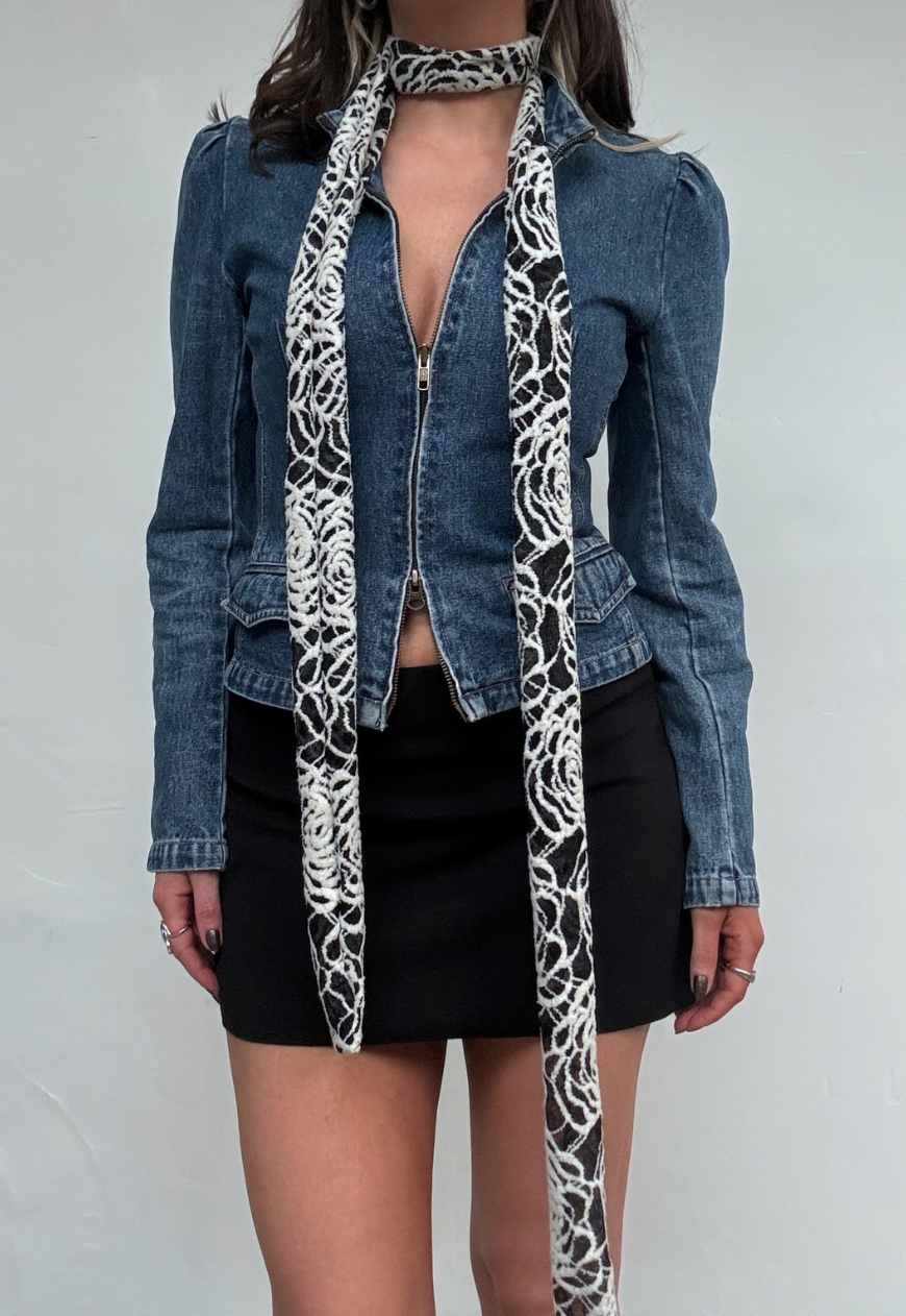 cream web skinny scarf
