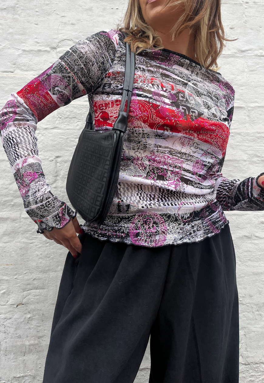 newspaper mesh sleeved top