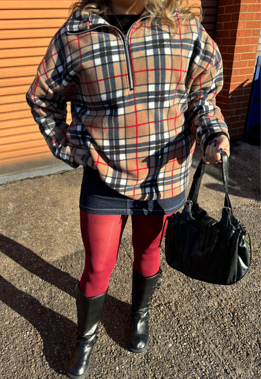 BROWN CHECK PRINT FLEECE - XS/S HISSY FIT LTD