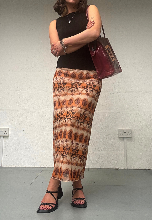 ORANGE GRUNGE MESH MIDI SKIRT - S HISSY FIT LTD