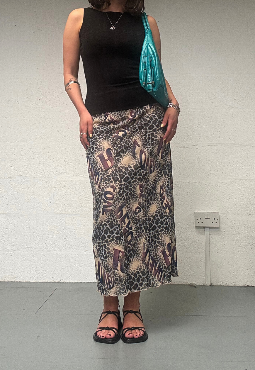 PURPLE LEOPARD MESH MIDI SKIRT - S HISSY FIT LTD