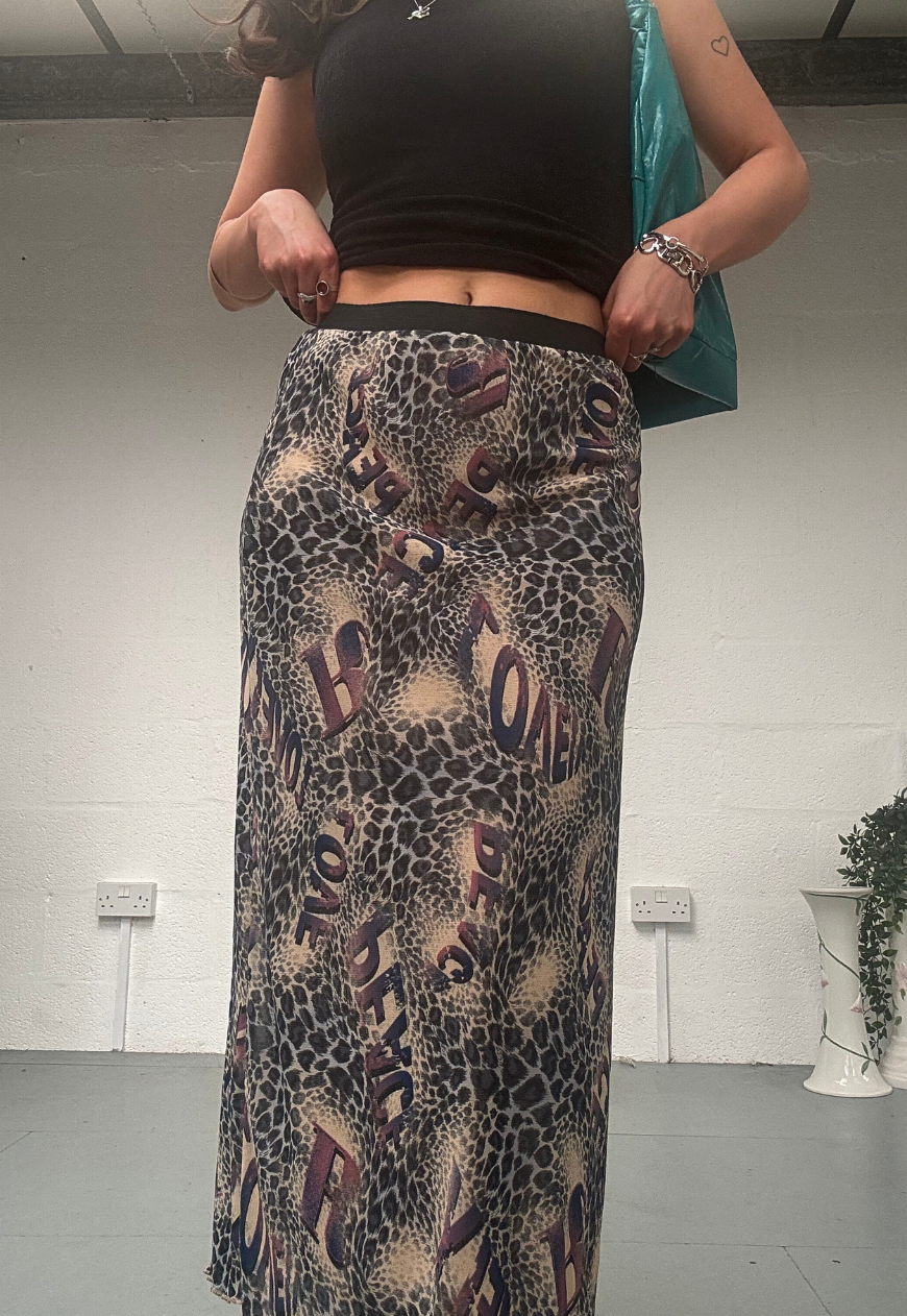 PURPLE LEOPARD MESH MIDI SKIRT - S HISSY FIT LTD