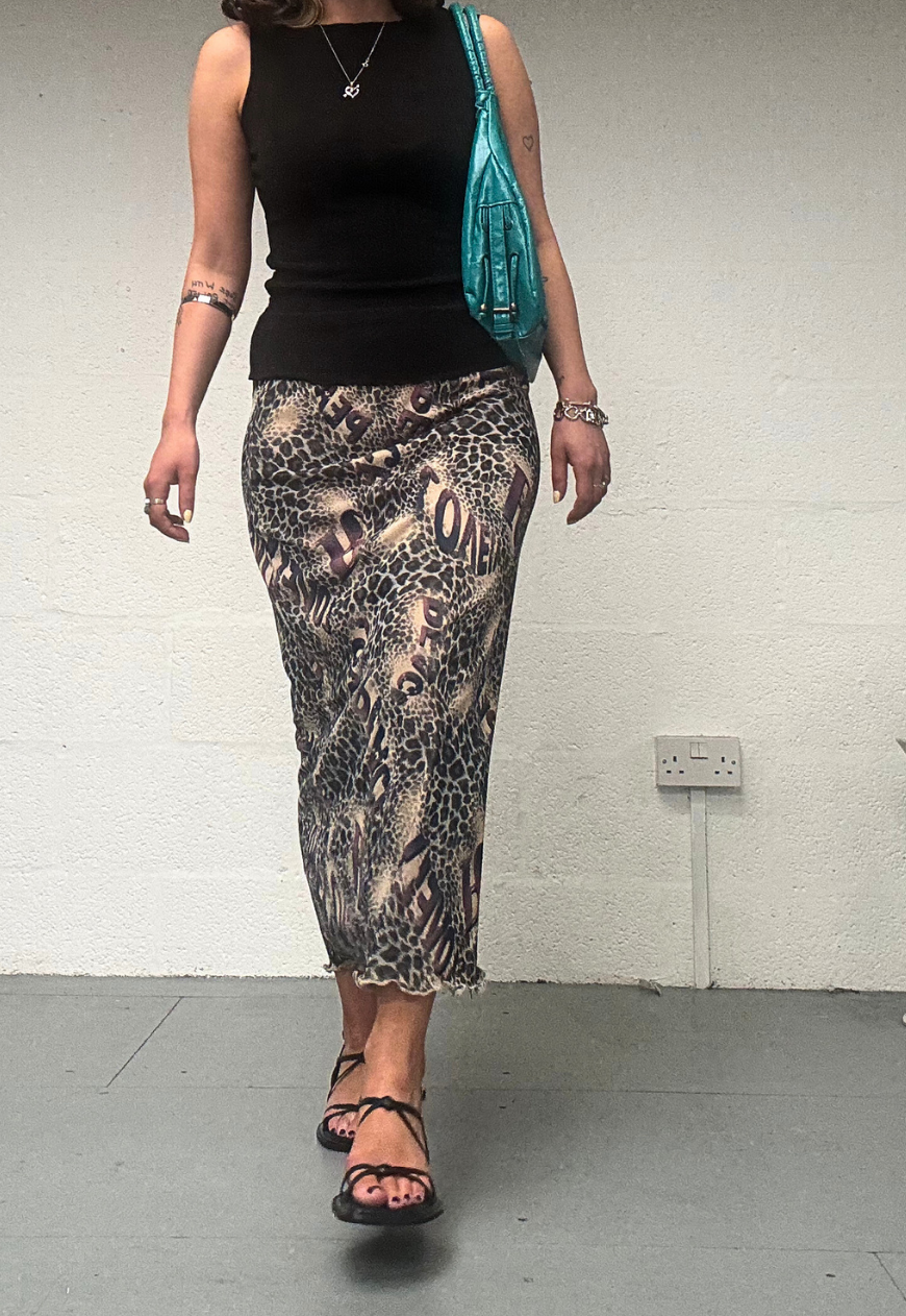 PURPLE LEOPARD MESH MIDI SKIRT - S HISSY FIT LTD