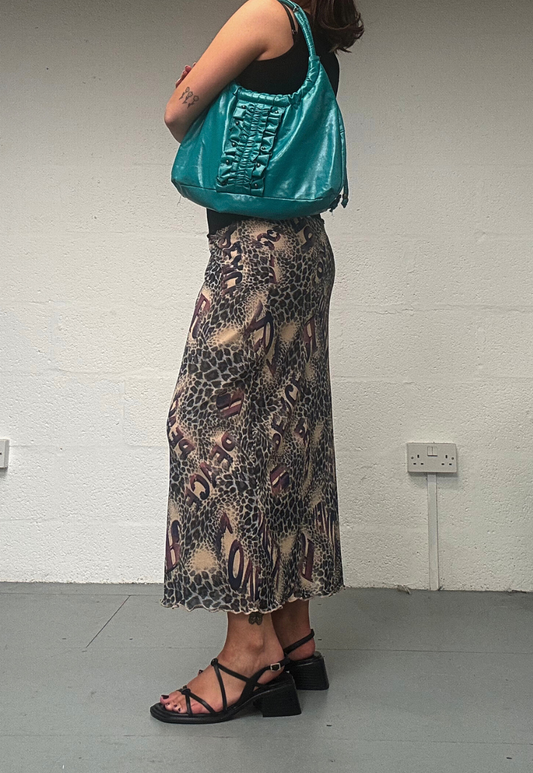 PURPLE LEOPARD MESH MIDI SKIRT - S HISSY FIT LTD