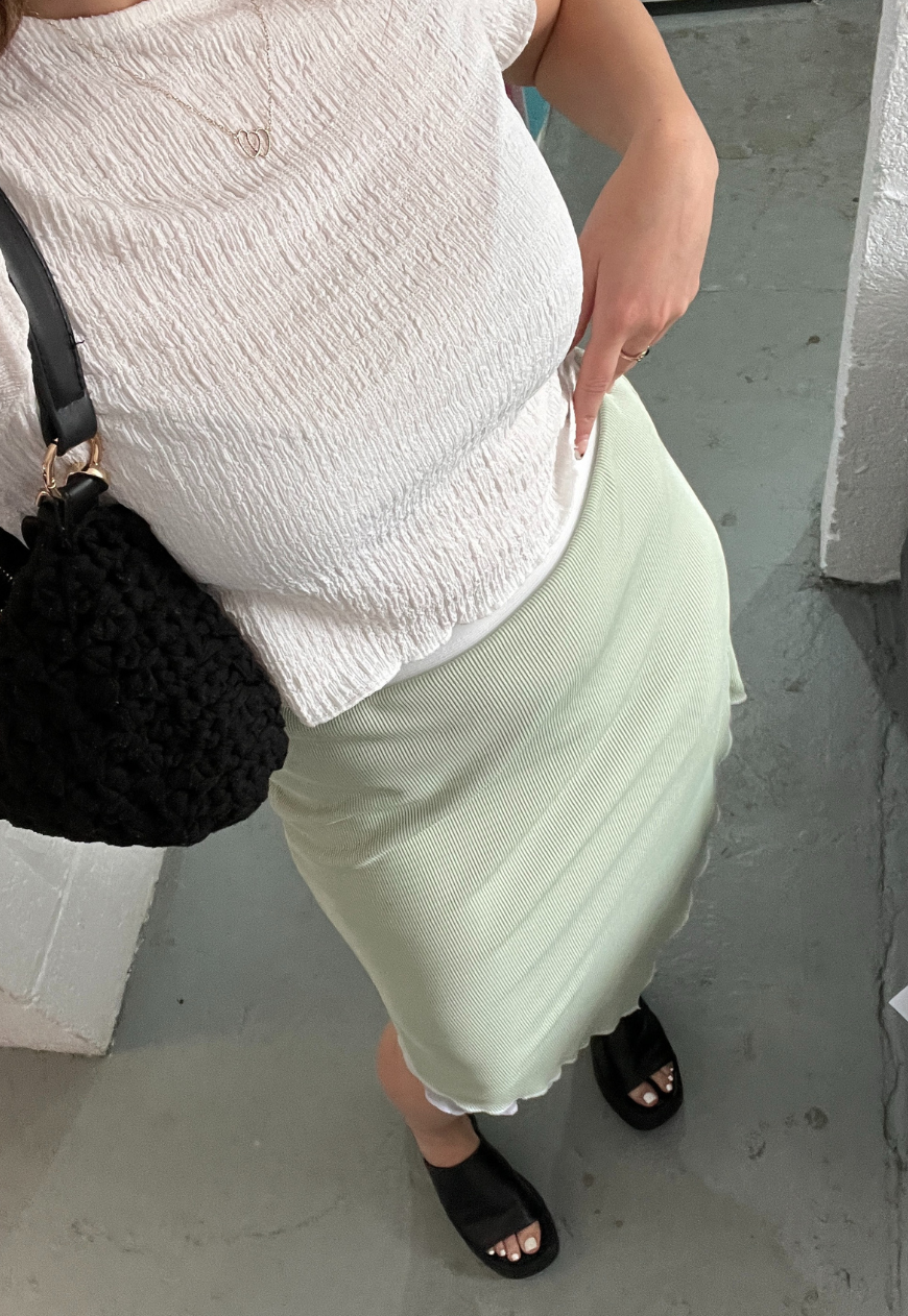 SAGE/BROWN REVERSIBLE POINTED HEM SKIRT - 3XL HISSY FIT LTD