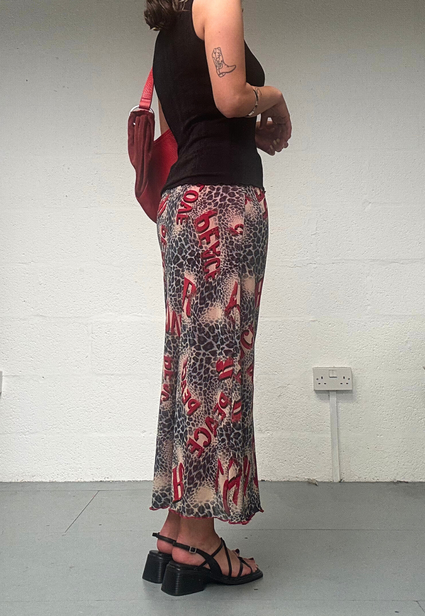 RED LEOPARD MESH MIDI SKIRT - S HISSY FIT LTD