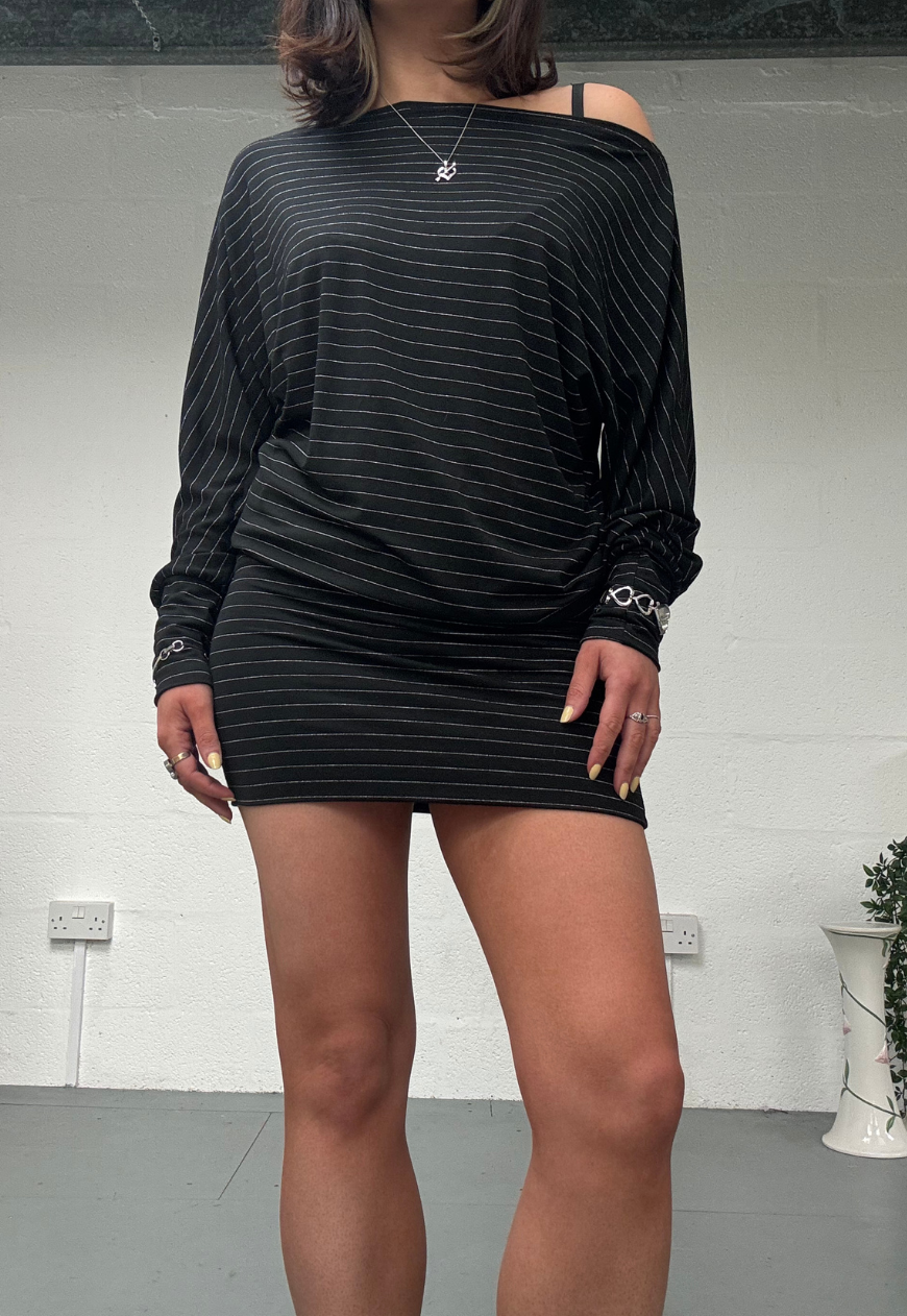 GLITTER PINSTRIPE SLOUCH DRESS - XS HISSY FIT LTD