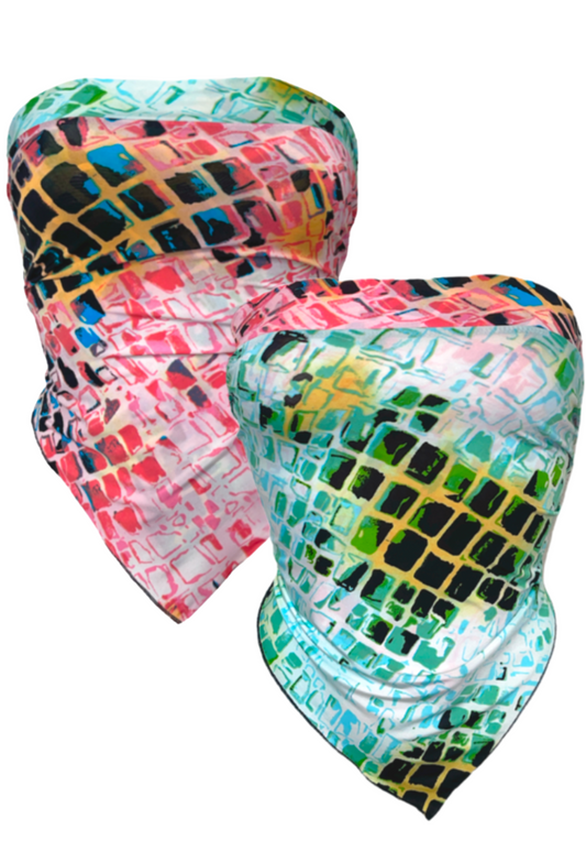 GREEN/PINK TILE REVERSIBLE HANKIE TOP - L/XL HISSY FIT LTD