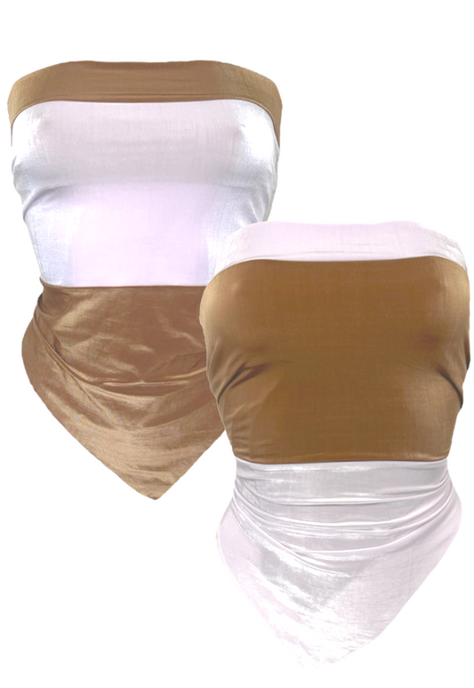 OFFCUTS LIGHT BROWN GLOW REVERSIBLE HANKIE TOP - S/M HISSY FIT LTD