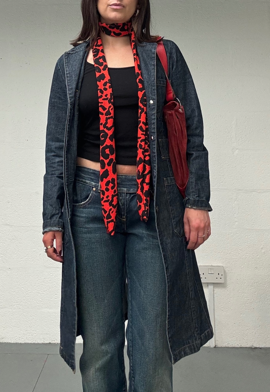 RED LEOPARD SKINNY SCARF