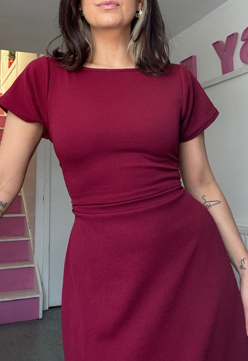 MULTIWAY WINE CAP SLEEVE CINCH MAXI DRESS - XS HISSY FIT LTD