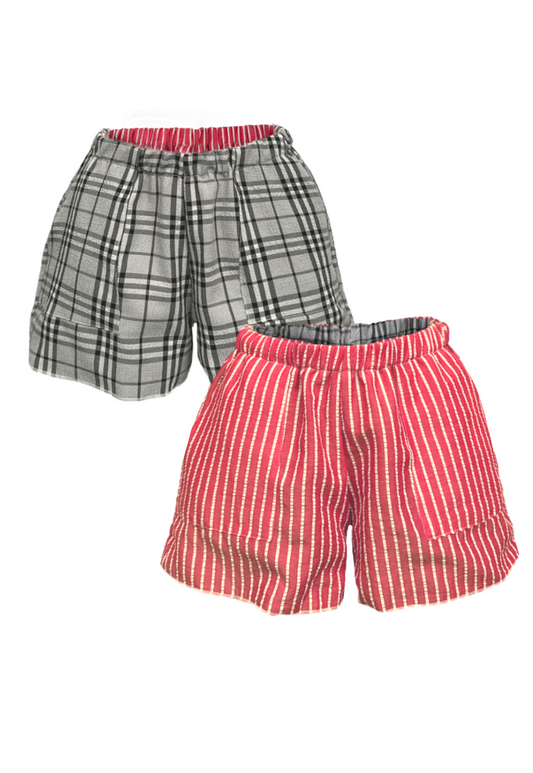 STRIPE/CHECK REVERSIBLE SHORTS - XS HISSY FIT LTD