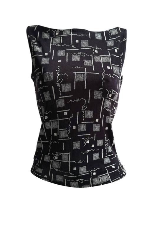 NAVY TYPO SLINKY SLASH NECK TOP - 2XL HISSY FIT LTD