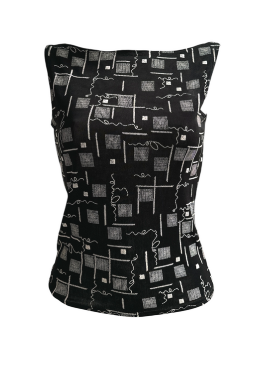 BLACK TYPO SLINKY SLASH NECK TOP - XS HISSY FIT LTD