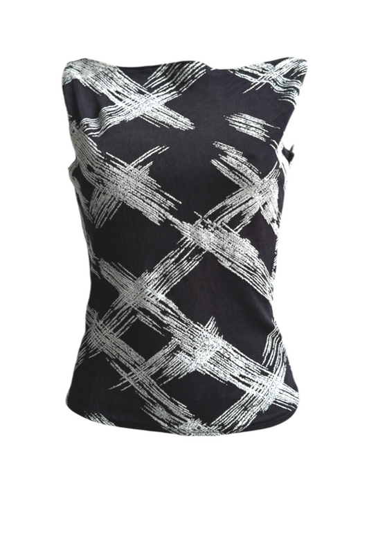 NAVY MISPRINT SLINKY SLASH NECK TOP - XS HISSY FIT LTD