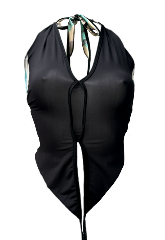 OFFCUTS BLACK PETAL POINTED HALTER TOP - S/M HISSY FIT LTD