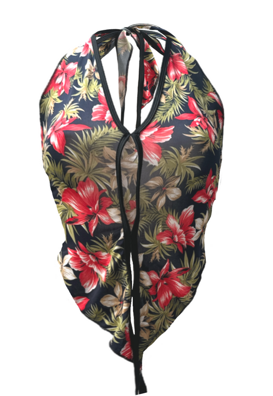 OFFCUTS TROPICAL POINTED HALTER TOP - S/M HISSY FIT LTD