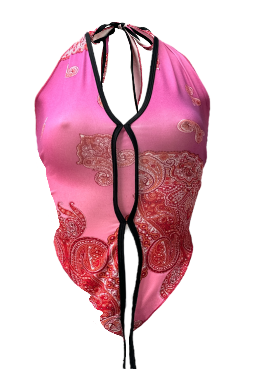 OFFCUTS PINK PAISLEY POINTED HALTER TOP *LAUNCHING 28.03.25 @ 12:00 GMT*