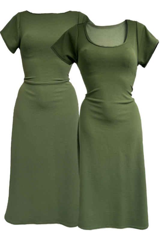 MULTIWAY OLIVE CAP SLEEVE CINCH MAXI DRESS - XS HISSY FIT LTD