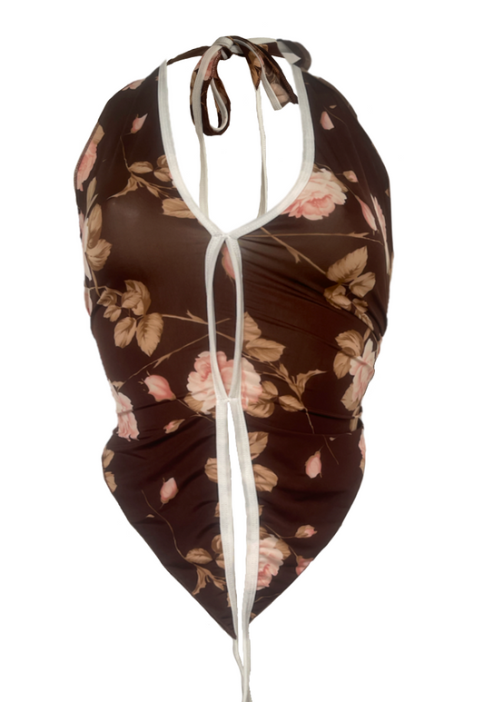 offcuts pink rose pointed halter top