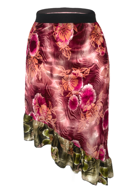 PINK/GREEN VELVET RUFFLE SKIRT - XS HISSY FIT LTD