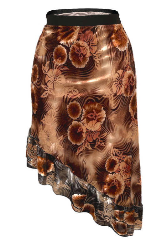 BROWN/BLACK VELVET RUFFLE SKIRT - XS HISSY FIT LTD