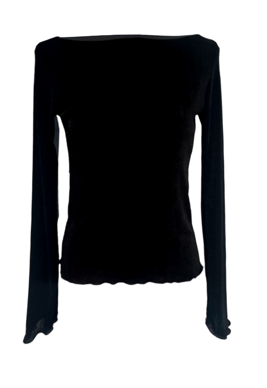 black slinky sleeved top