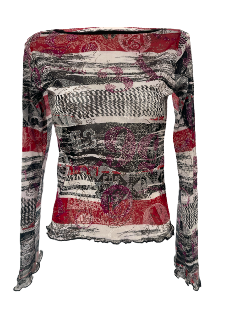 newspaper mesh sleeved top