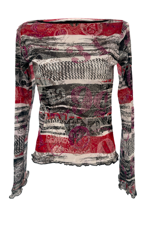newspaper mesh sleeved top