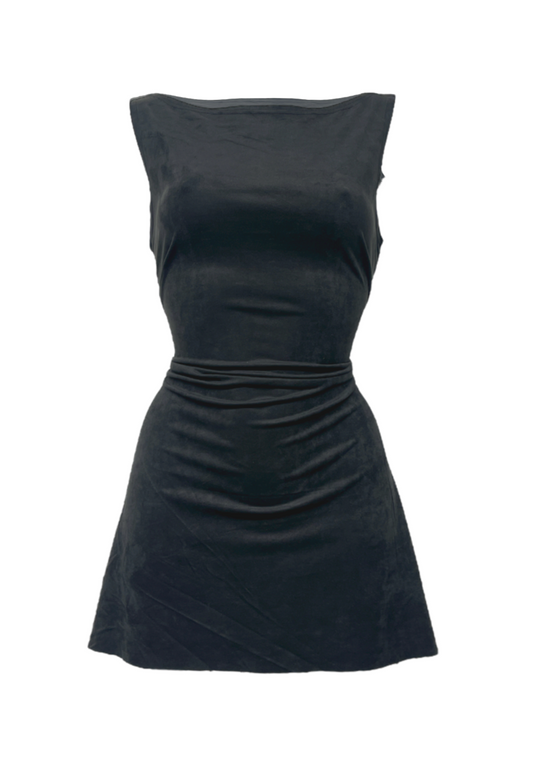 black moleskin (faux suede) cinch dress