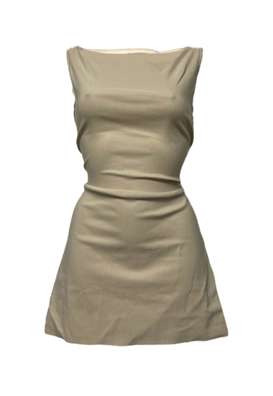 bengaline mini dress ASOS Design Bengaline Mini Dress with peekaboo bust detail in stone-Neutral