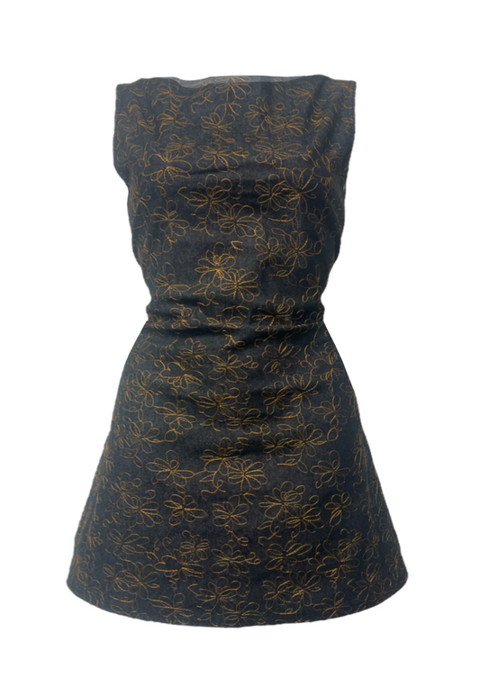 DENIM EMBROIDERED CINCH MINI DRESS - 2XS HISSY FIT LTD