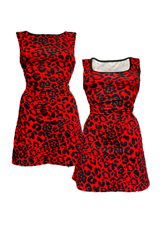 MULTIWAY RED LEOPARD CINCH MINI DRESS - 2XS HISSY FIT LTD