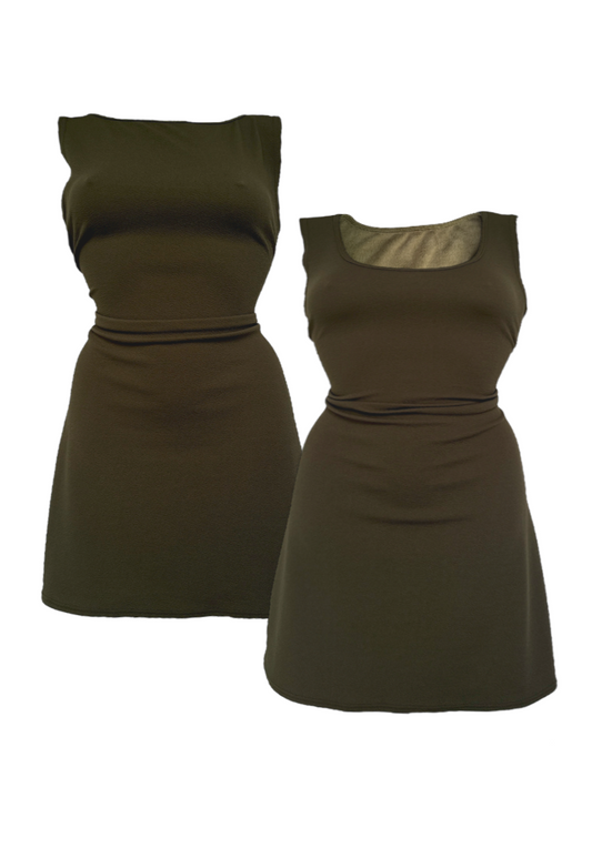 multiway olive cinch mini dress